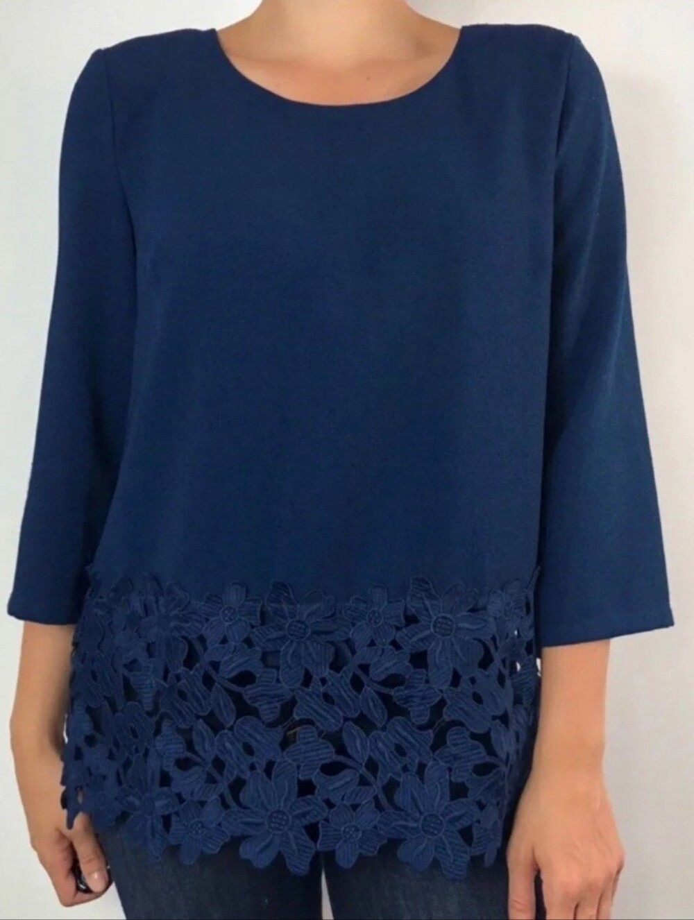 Lucy & Laurel Navy Crochet-Hem Tunic Top
